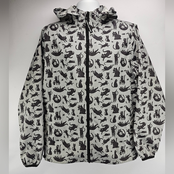 Johnny Cupcakes Black Cat Print Lightweight Windbreaker Hooded Jacket Men's M - Picture 1 of 8